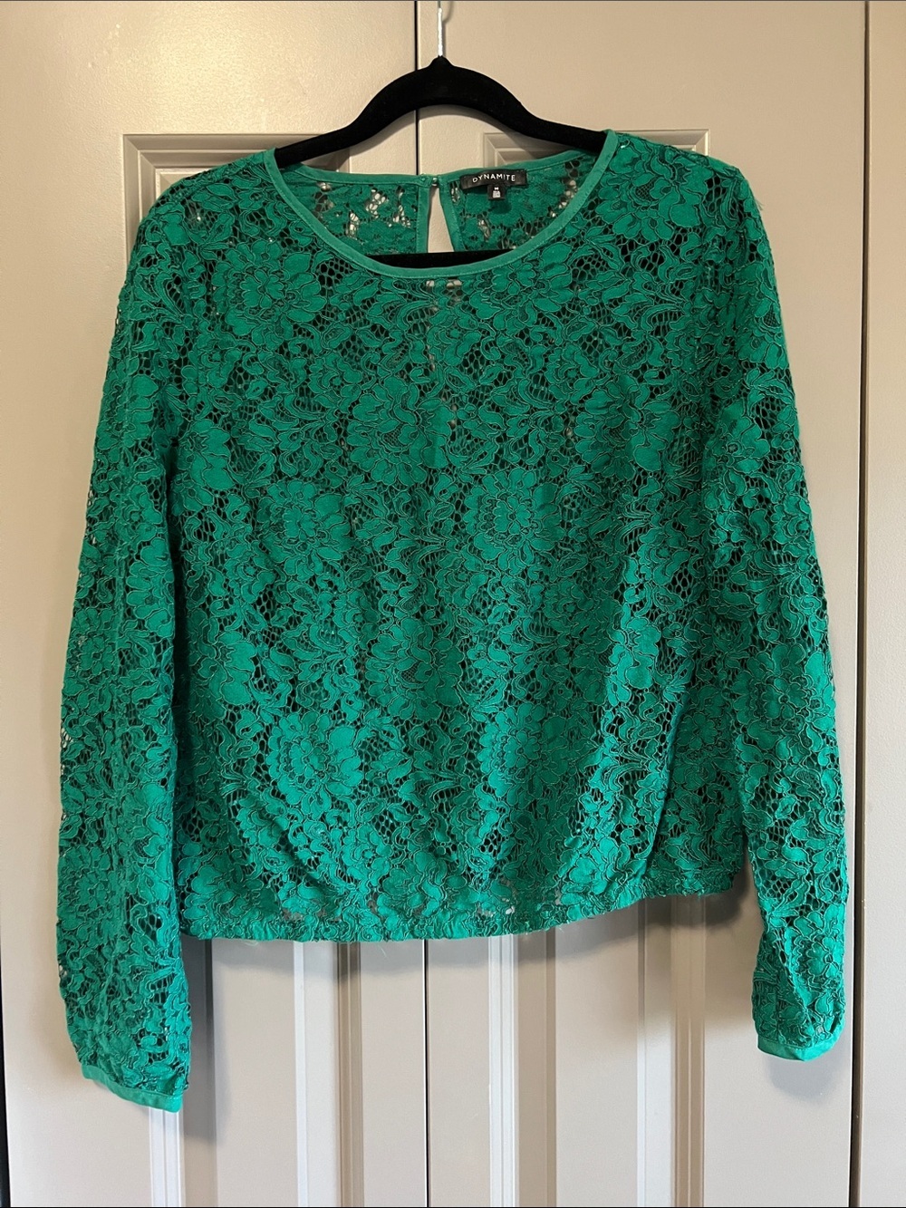 Dynamite Emerald Green Lace Long-Sleeve Blouse